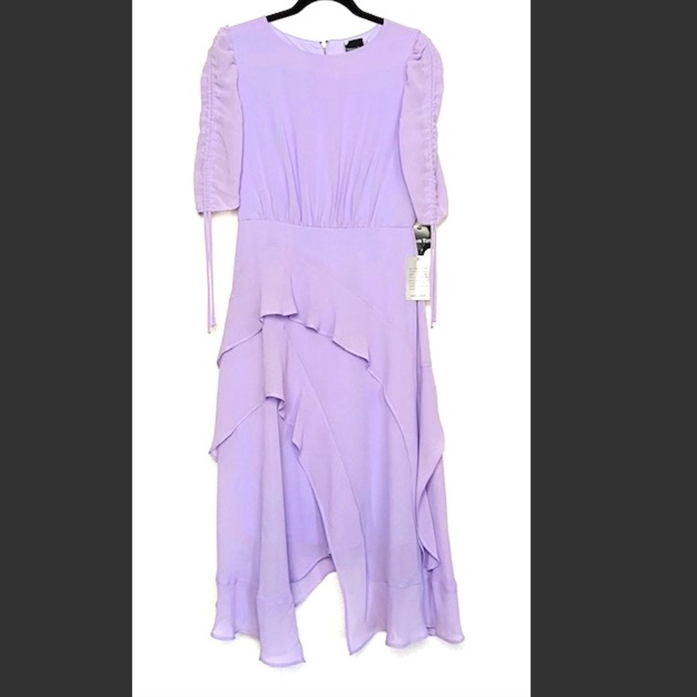 NWT MAISON TARA Rouched Sleeve Ruffle Midi Dress 6